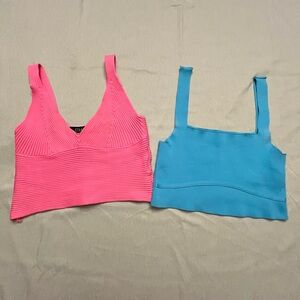 Pair of Ethos Blue and Pink Crop Tops One Size